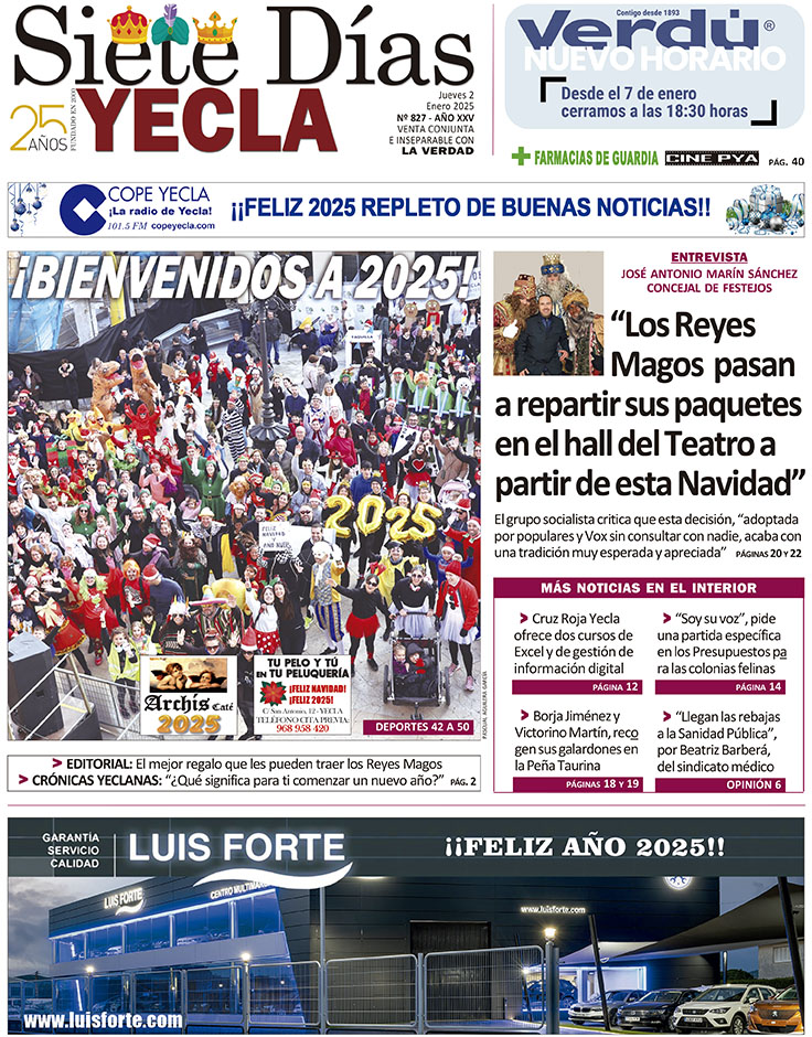 SIETE DÍAS YECLA – Edición 827 – Jueves 2 de enero de 2025